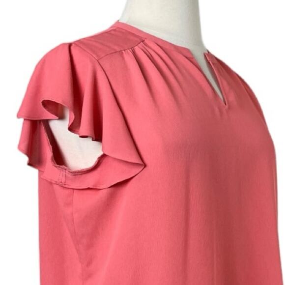 Investments Petite Popover Top Flutter Sleeve Split Neck Coral Pink Women’s XLP - Picture 6 of 14